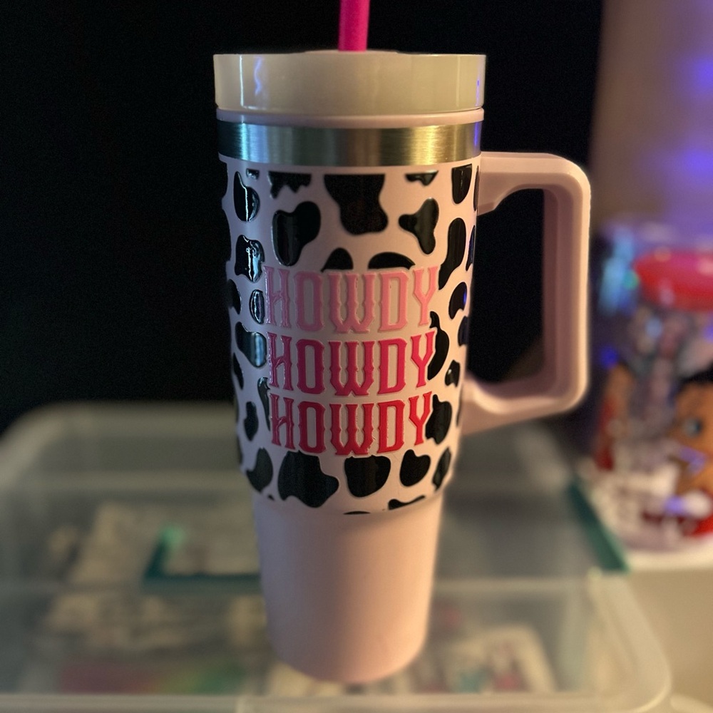 Howdy Cow Print Travel Mug